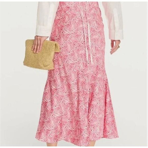 J. Crew Silky Flare Slip Skirt Pink Dandelion Swirl Sz S Trumpet‎ Midi Coquette - Picture 5 of 16